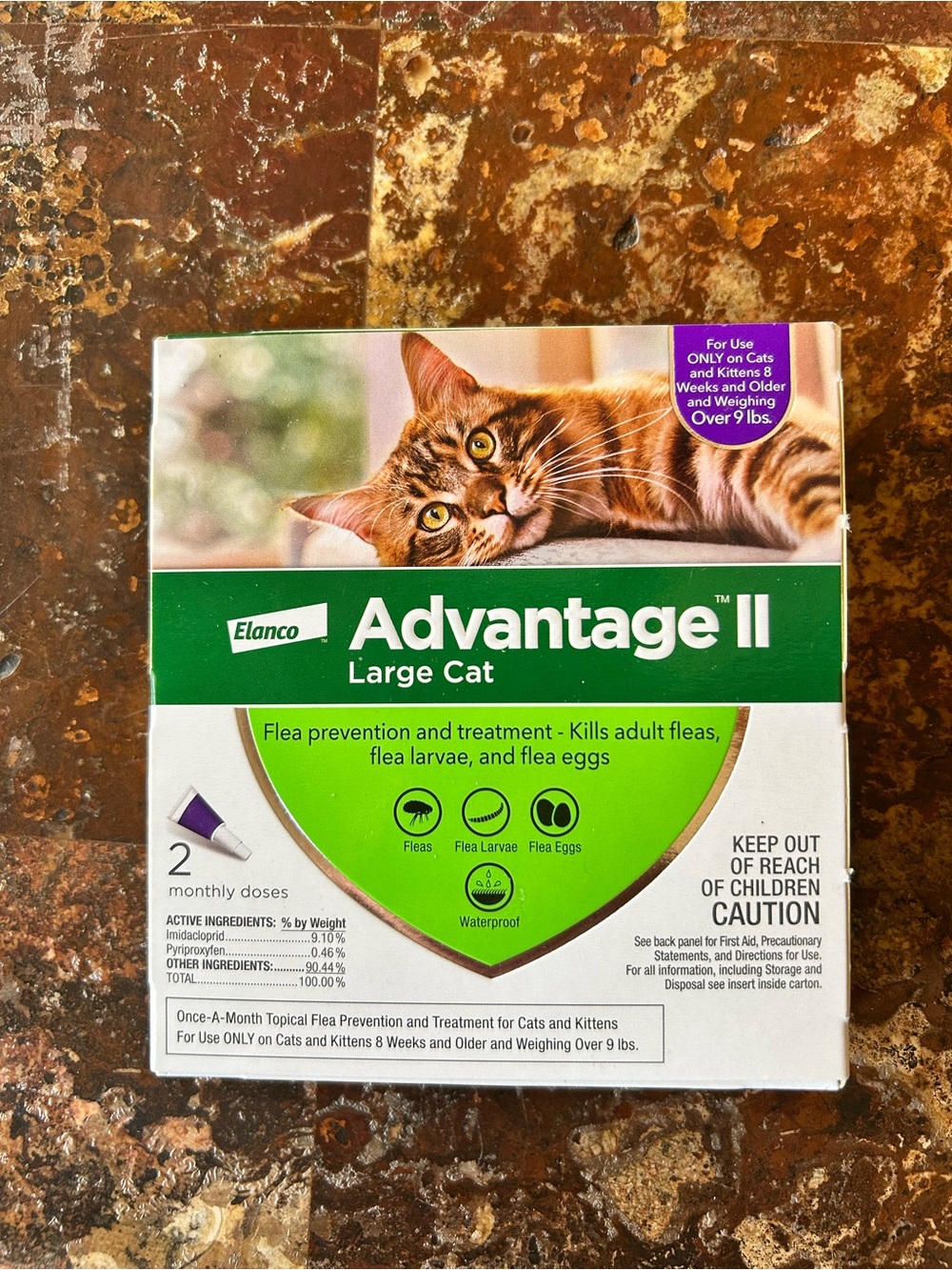 Elan Advantage II Large Cat Flea Treatment - Green and White Packaging
